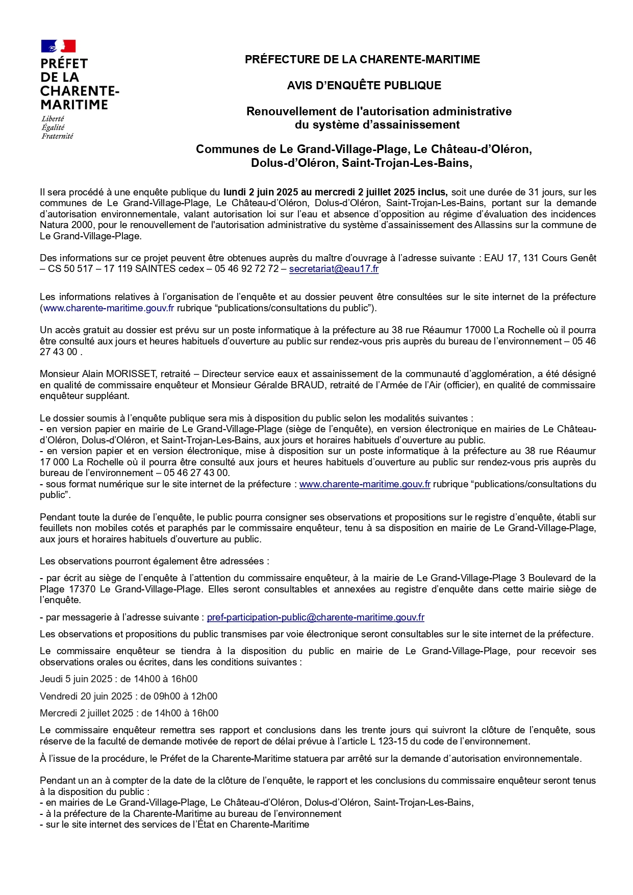 Pdf : AVIS D’ENQUÊTE PUBLIQUE Renouvellement de l'autorisation administrative du système d’assainissement des Allassins