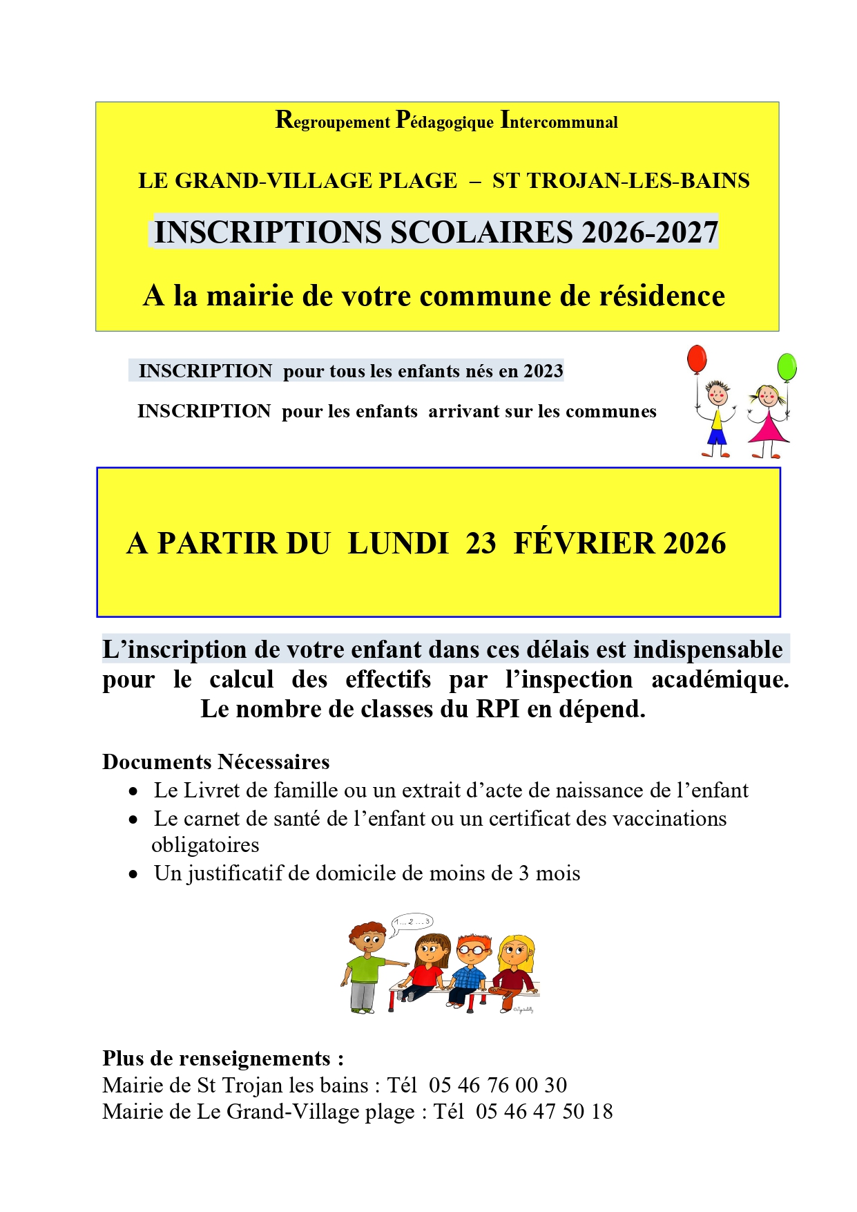 inscription scolaire 2026/2027
