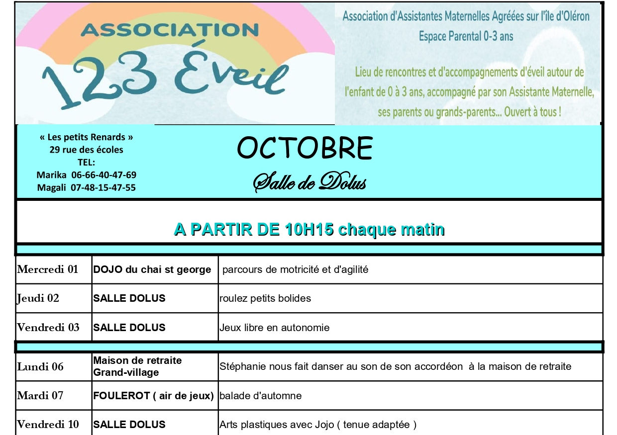 Affiche : Planning octobre 2025 - 123 éveil